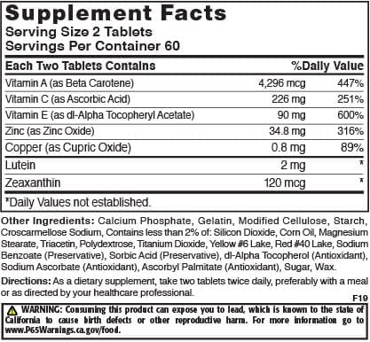 Natures Blend Macuvite Eye Care label closeup for easy identification and branding
