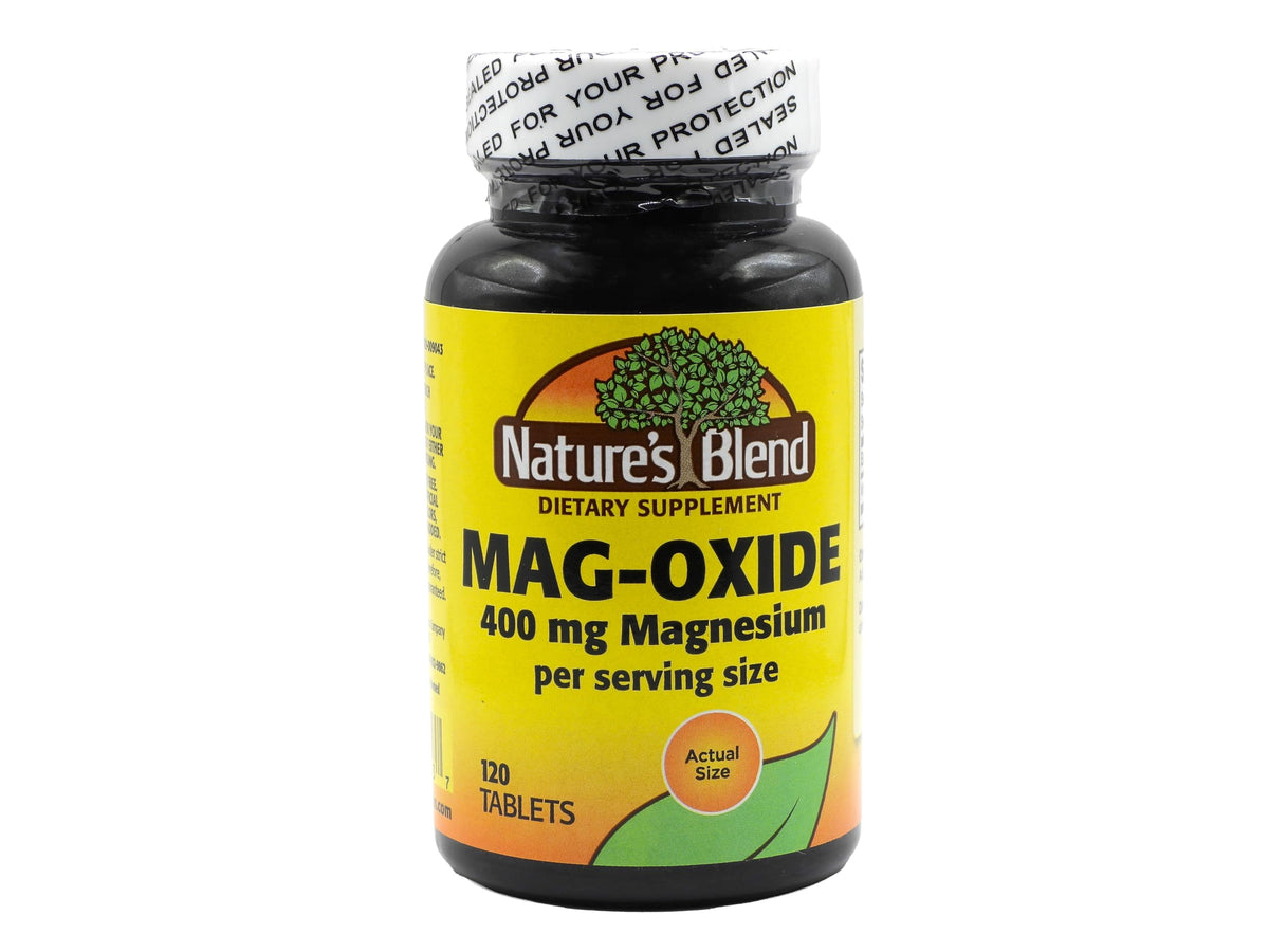 Nature's Blend Mag-Oxide 400mg tablet; supports normal nerve and muscle function.
