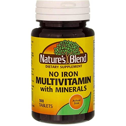 Close-up of Nature's Blend minerals and vitamins tablets.