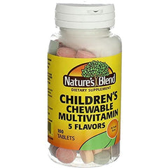 Nature's Blend Nat B Children's Chewable bottle label highlights essential vitamins