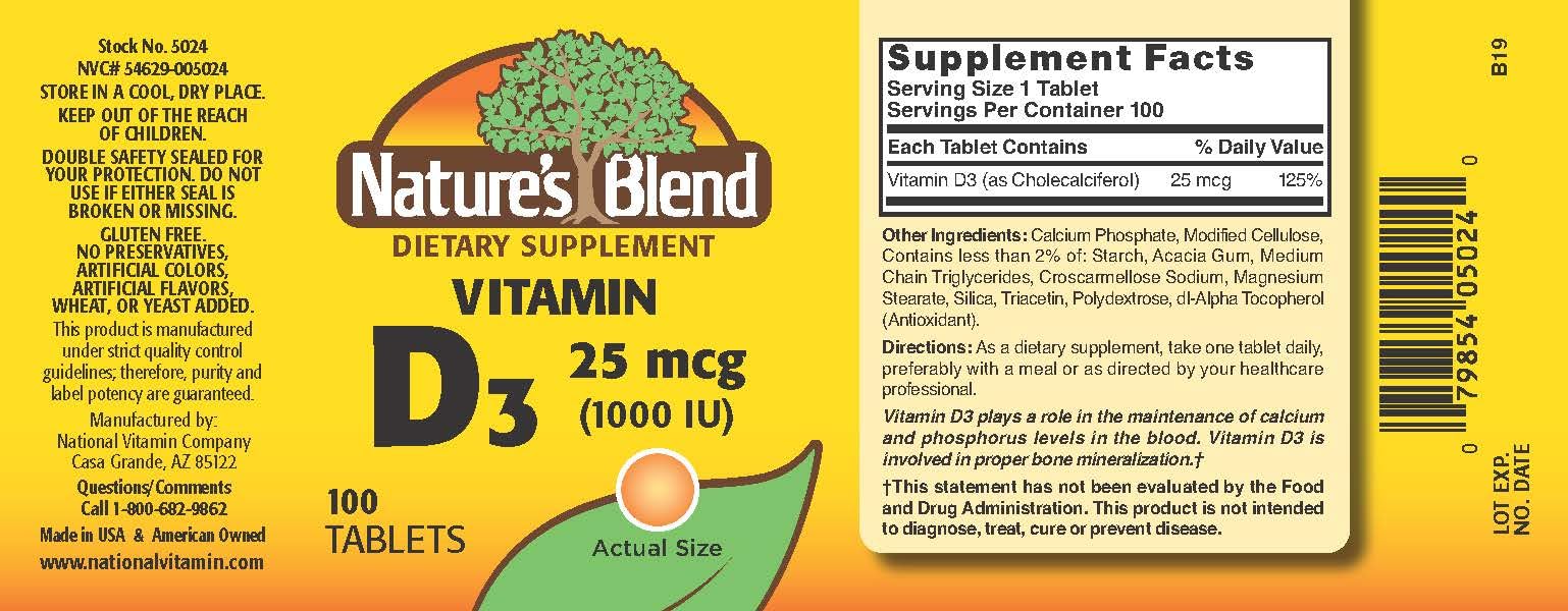Nature's Blend NAT B Vitamin D3 TB 1000IU tablets close-up for easy dosing.
