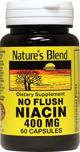 Nature's Blend Niacin No Flush 400 mg capsules close-up for easy daily intake.