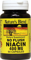 Nature's Blend Niacin No Flush 400 mg capsules close-up for easy daily intake.