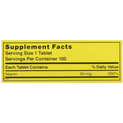 Nature's Blend Niacin 50 mg tablet closeup shows precise dosage.