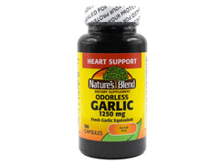 Nature's Blend Odorless Garlic bottle front, odor-free daily support for heart and immunity.