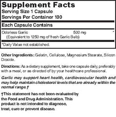 Nature's Blend Odorless Garlic label close-up, allicin-rich formula for immune support.