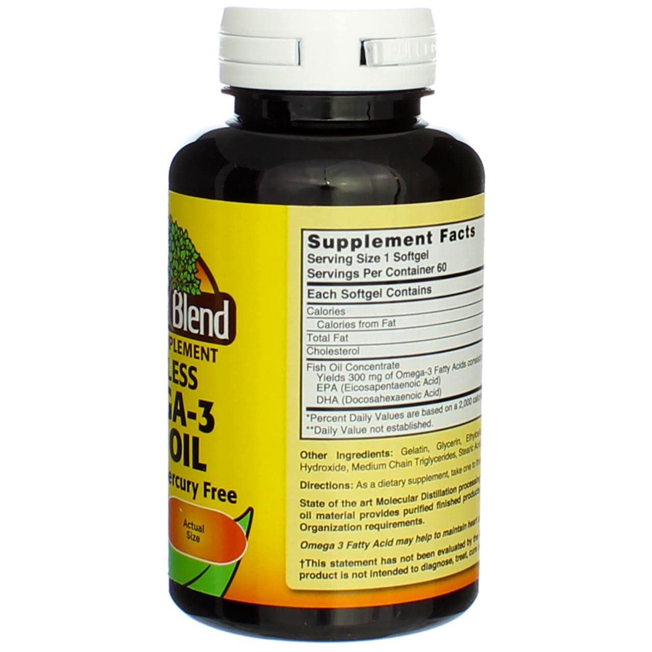 Nature's Blend Omega-3 odorless gluten-free badge on packaging.