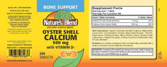 Nature's Blend Oyster Shell Calcium with D3, back label shows gluten-free formula