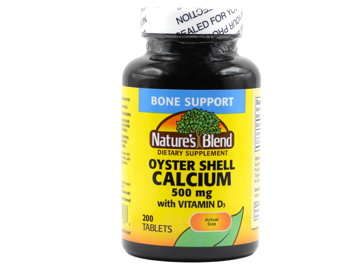 Nature's Blend Oyster Shell Calcium with D3, front view bottle for daily bone health