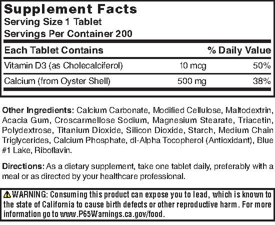 Nature's Blend Oyster Shell Calcium with D3, tablet view for easy daily supplementation