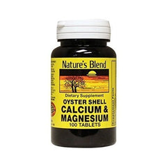 Nature's Blend Oyster Shell Calcium Magnesium supplement bottle for daily mineral support