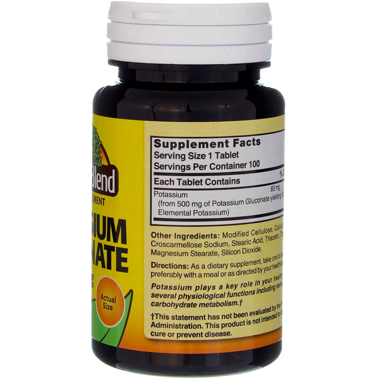 Nature's Blend Potassium Gluconate 500 mg packaging front for shelf recognition.