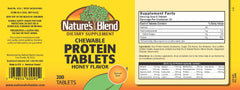 Nature's Blend honey-flavored tablets close-up highlighting chewable protein option for quick nutrition.