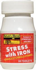 Nature's Blend Stress Advanced Formula Vitamins with Iron bottle supports daily wellness in your routine.