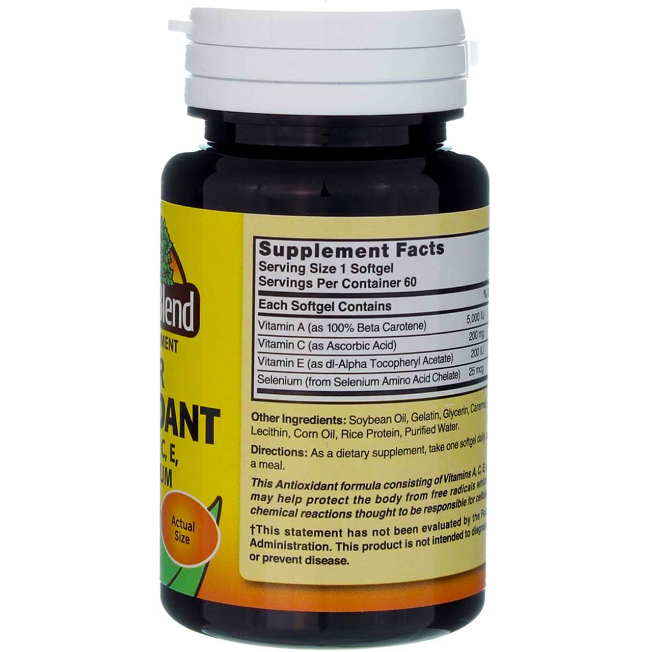 Nature's Blend Super Antioxidant Aces softgels inside vial, travel-friendly daily caplets