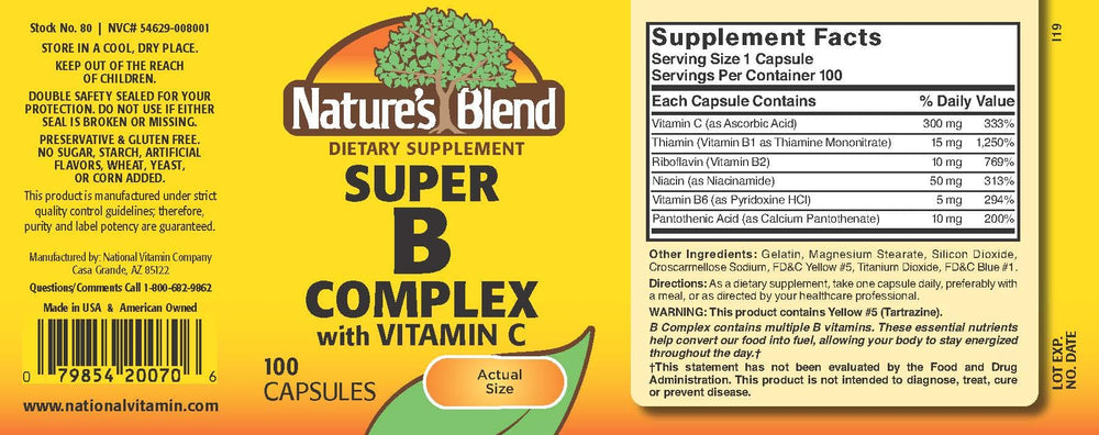 Nature's Blend Super B with C capsules on a kitchen counter for daily wellness support.
