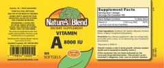 Nature's Blend Vitamin A 8000 IU softgels bolster immune function.