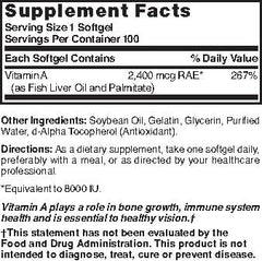 Nature's Blend Vitamin A 8000 IU softgels promote skin health.