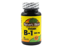 Nature's Blend Vitamin B-1 100mg bottle with label, ideal for daily wellness.