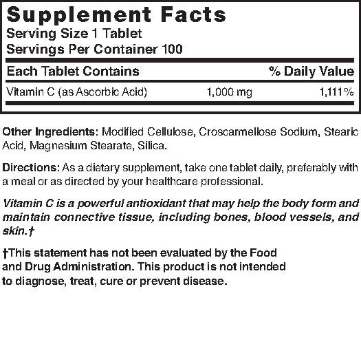 Nature's Blend Vitamin C 1000 mg packaging showing dose for immune support.