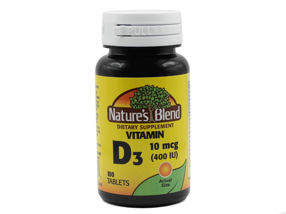 Nature's Blend Vitamin D 400 IU bottle front showing label and dosage
