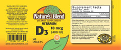 Nature's Blend Vitamin D 400 IU bottle with dosage markings visible
