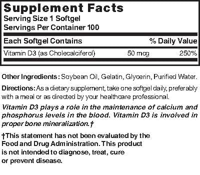 Nature's Blend Vitamin D3 label visible, highlighting 50 mcg dose for daily bone health.