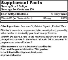 Nature's Blend Vitamin D3 label visible, highlighting 50 mcg dose for daily bone health.