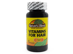 Nature's Blend Vitamins For Hair Capsules bottle closeup for daily nourishment