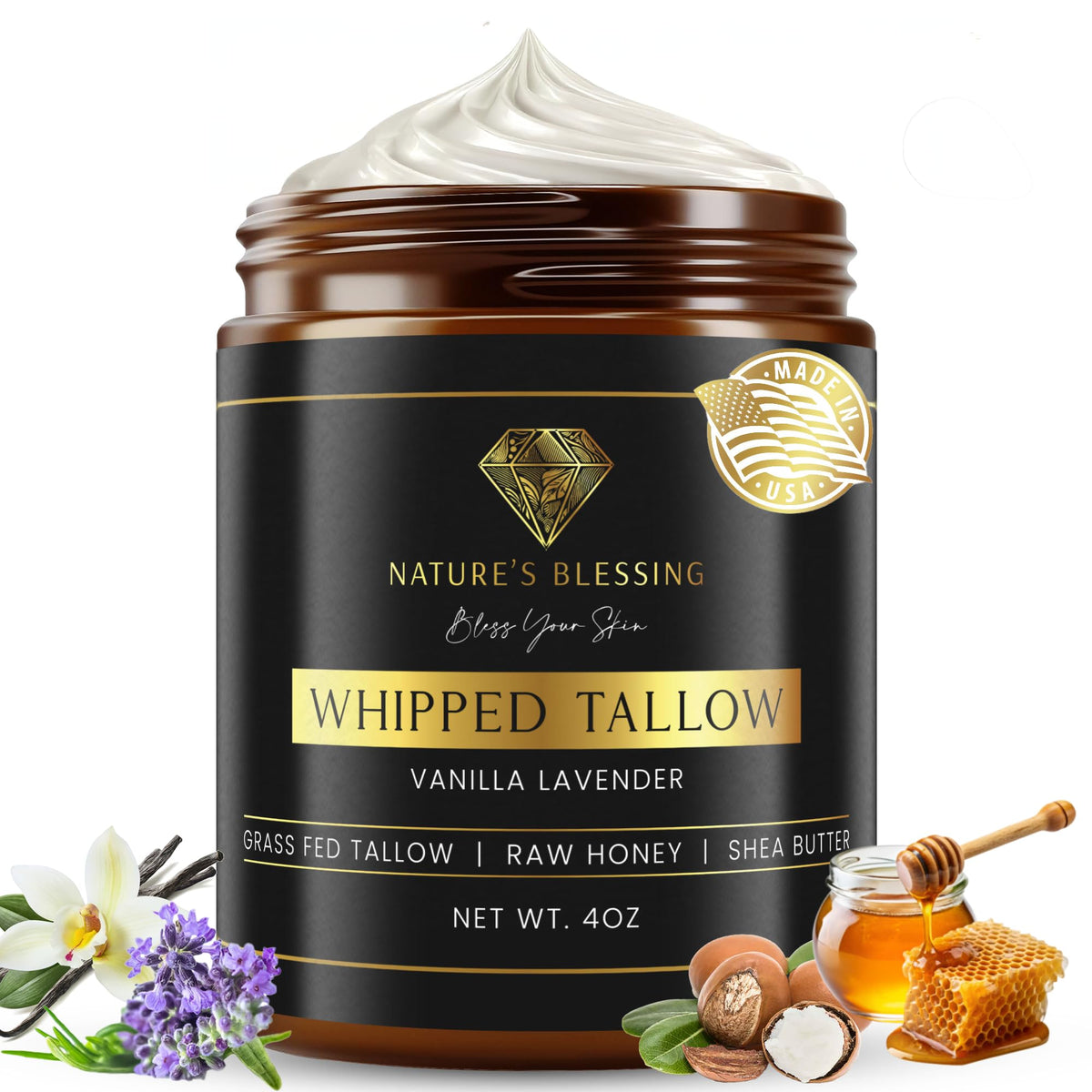 Nature's Blessing beef tallow cream bottle shows rich hydration for daily skin care.
