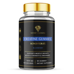 Nature's Blessing Creatine Gummies bottle close-up for convenient support.