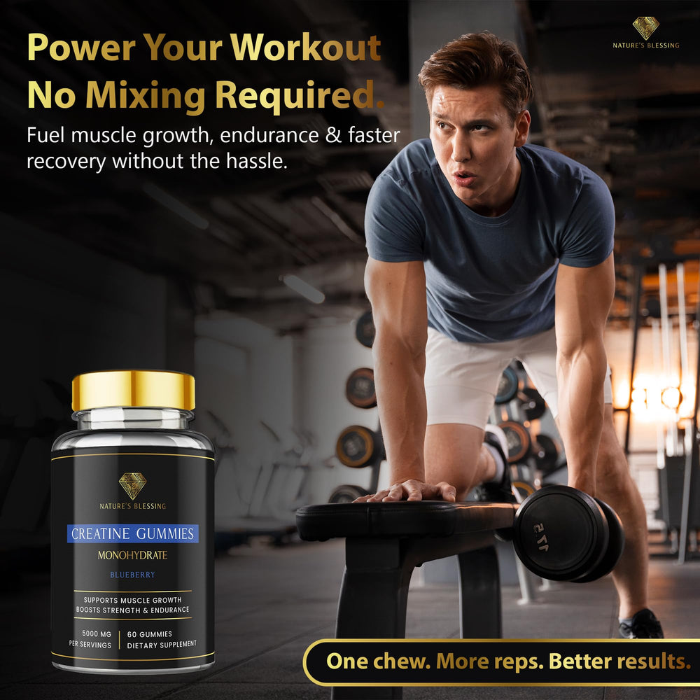 Nature's Blessing Creatine Gummies gym session ready to support training.