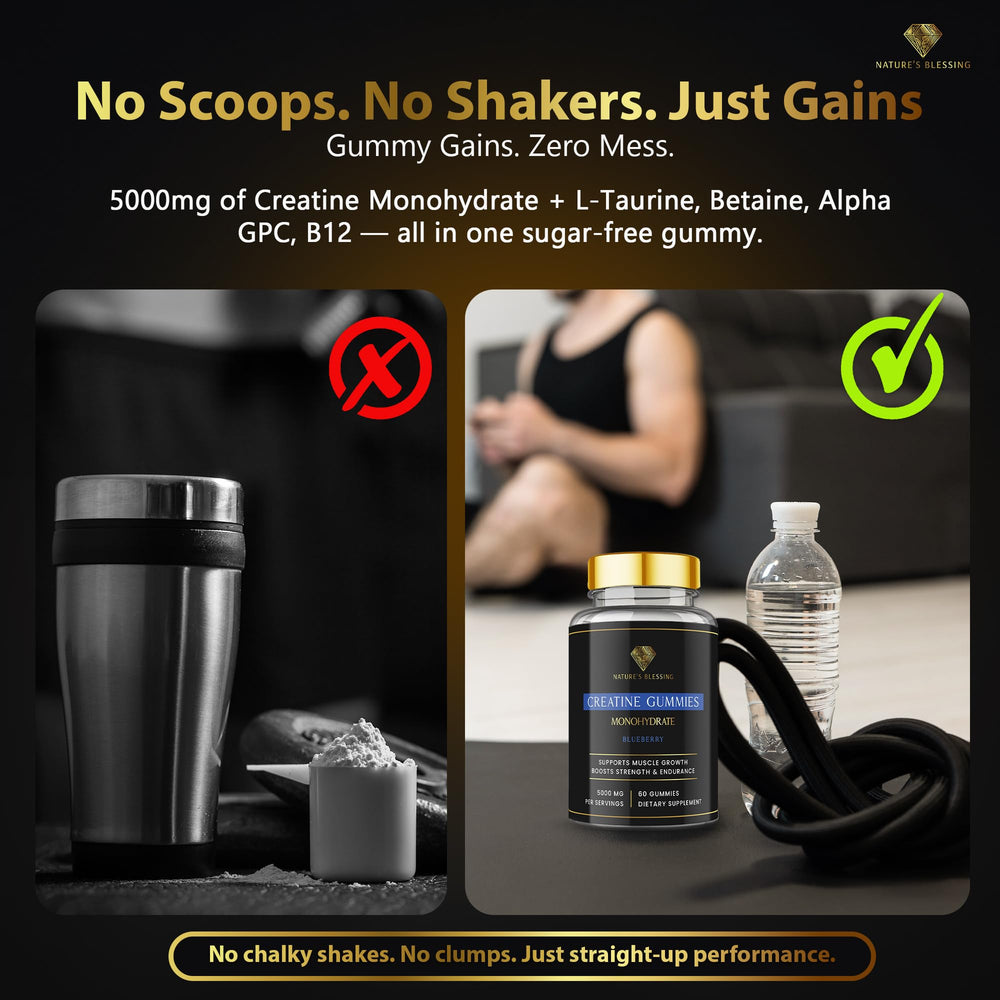 Nature's Blessing Creatine Gummies recovery boost in action visual.