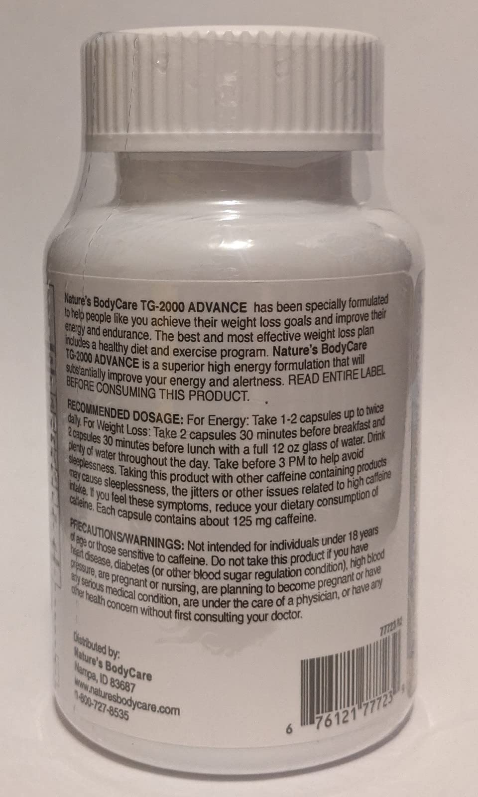Nature's BodyCare TG-2000 Advance ingredients blend for balanced energy and focus.