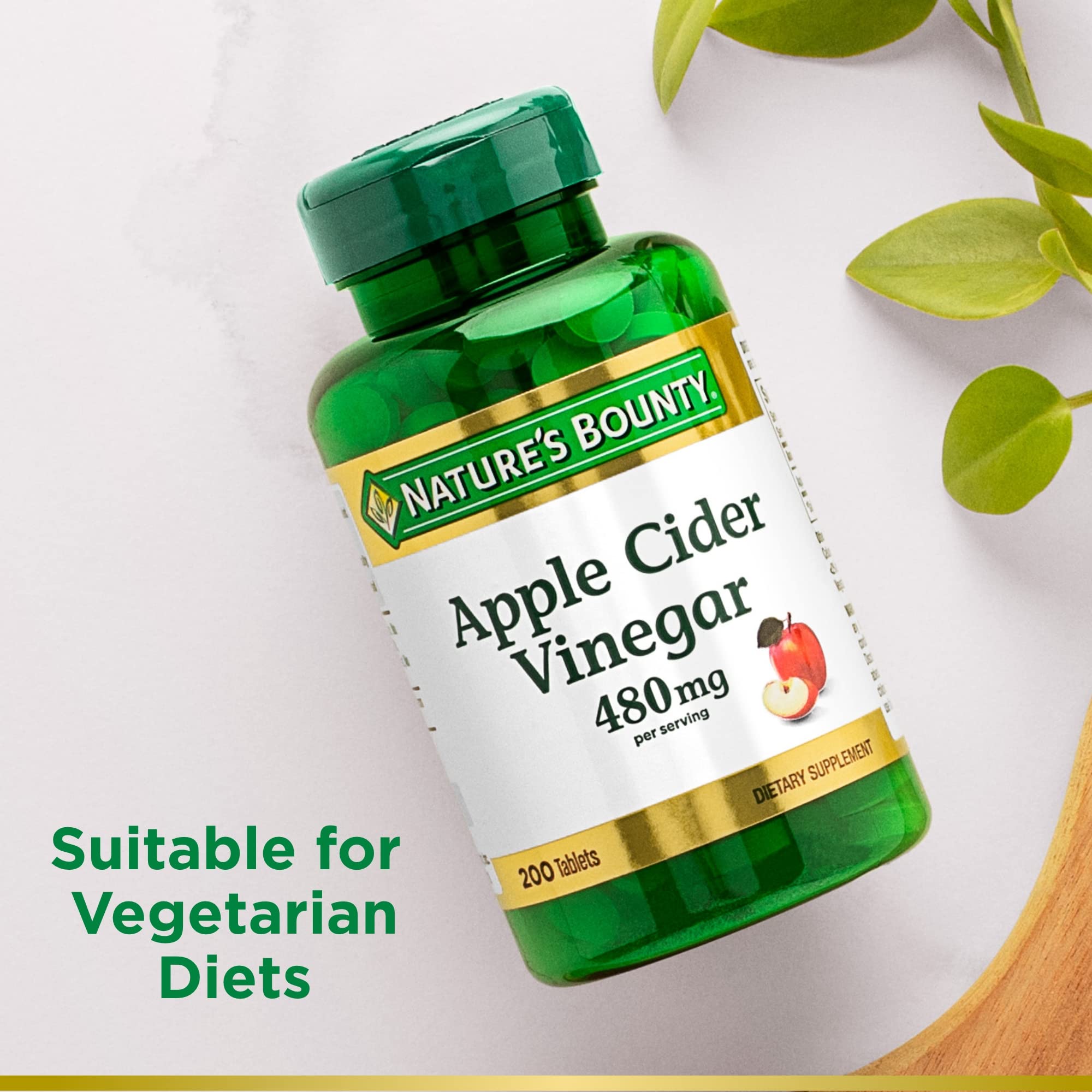 Label highlights 480 mg per serving for Nature's Bounty ACV tablets