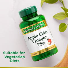 Label highlights 480 mg per serving for Nature's Bounty ACV tablets
