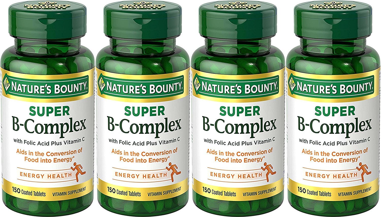 Nature's Bounty B-Complex bottle and tablets for daily nutrient support.