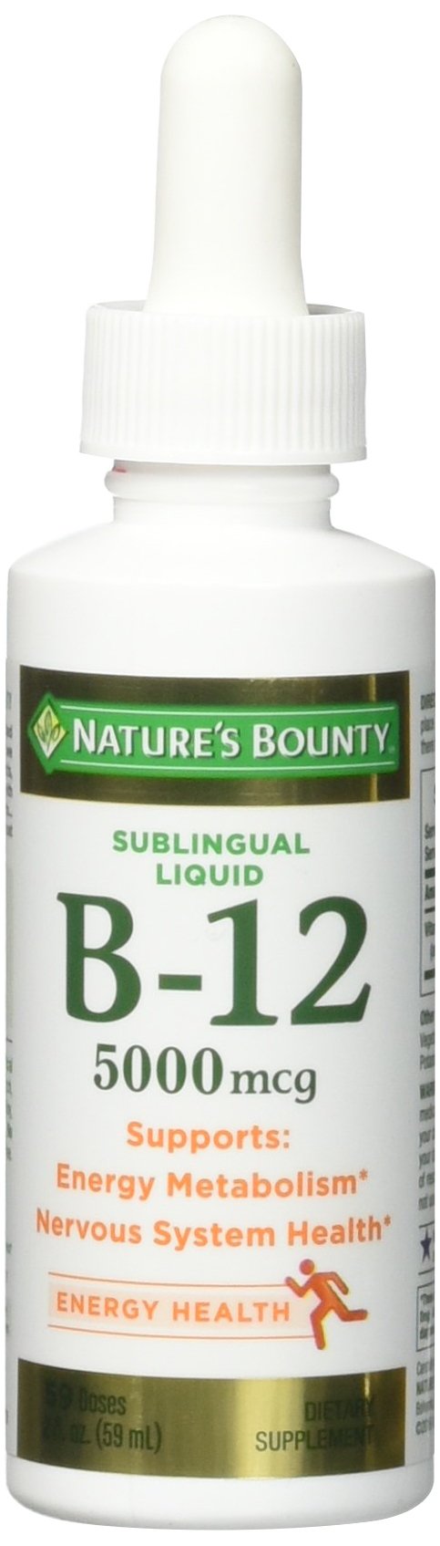 Nature's Bounty B-12 5000 mcg Sublingual Liquid bottle for quick absorption and daily energy support