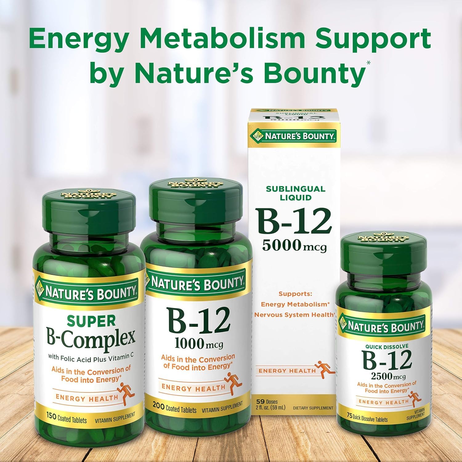Nature's Bounty B-12 label shows 500 mcg per lozenge.
