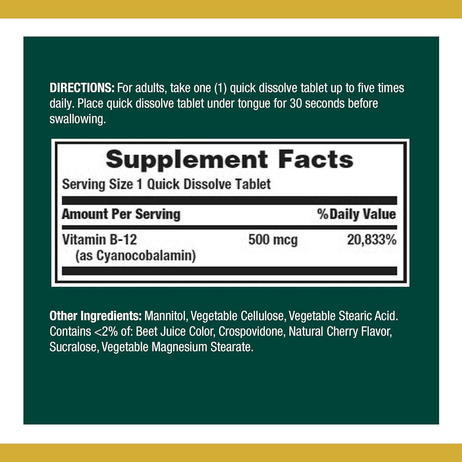 Nature's Bounty B-12 microlozenges bottle front highlights cherry flavor and dosage.