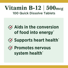 Nature's Bounty B-12 microlozenges packaging on table for easy daily use.