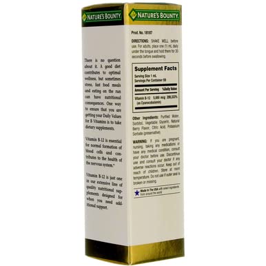 Nature's Bounty B-12 nutrition facts panel close-up