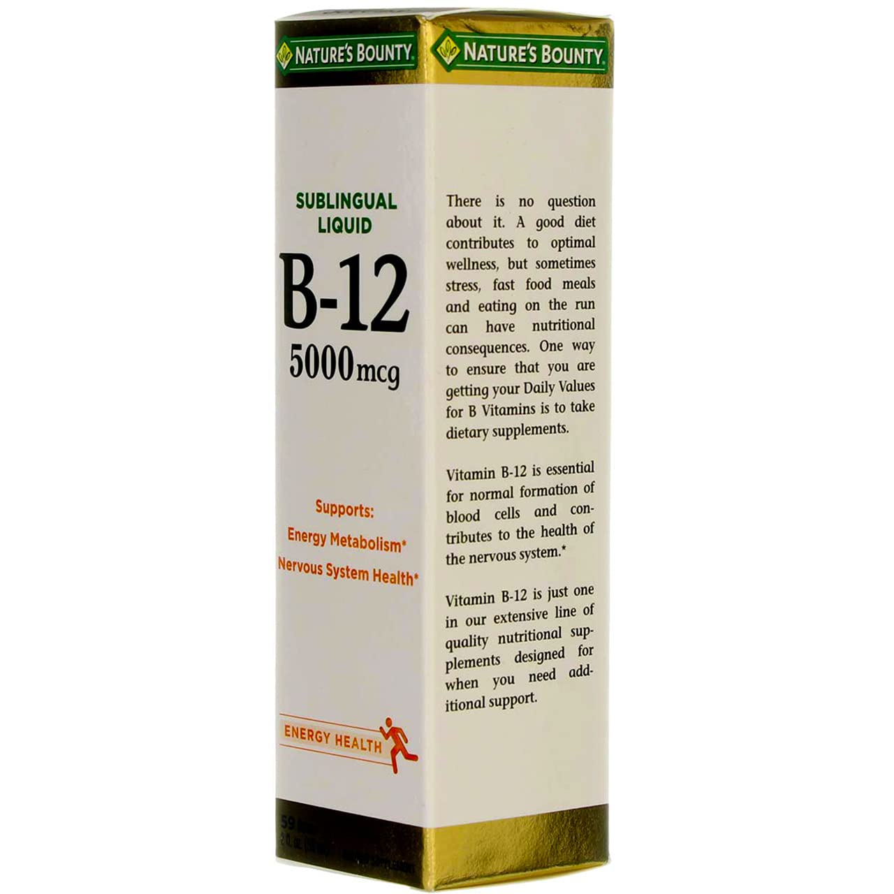 Nature's Bounty B-12 sublingual liquid in a glass bottle