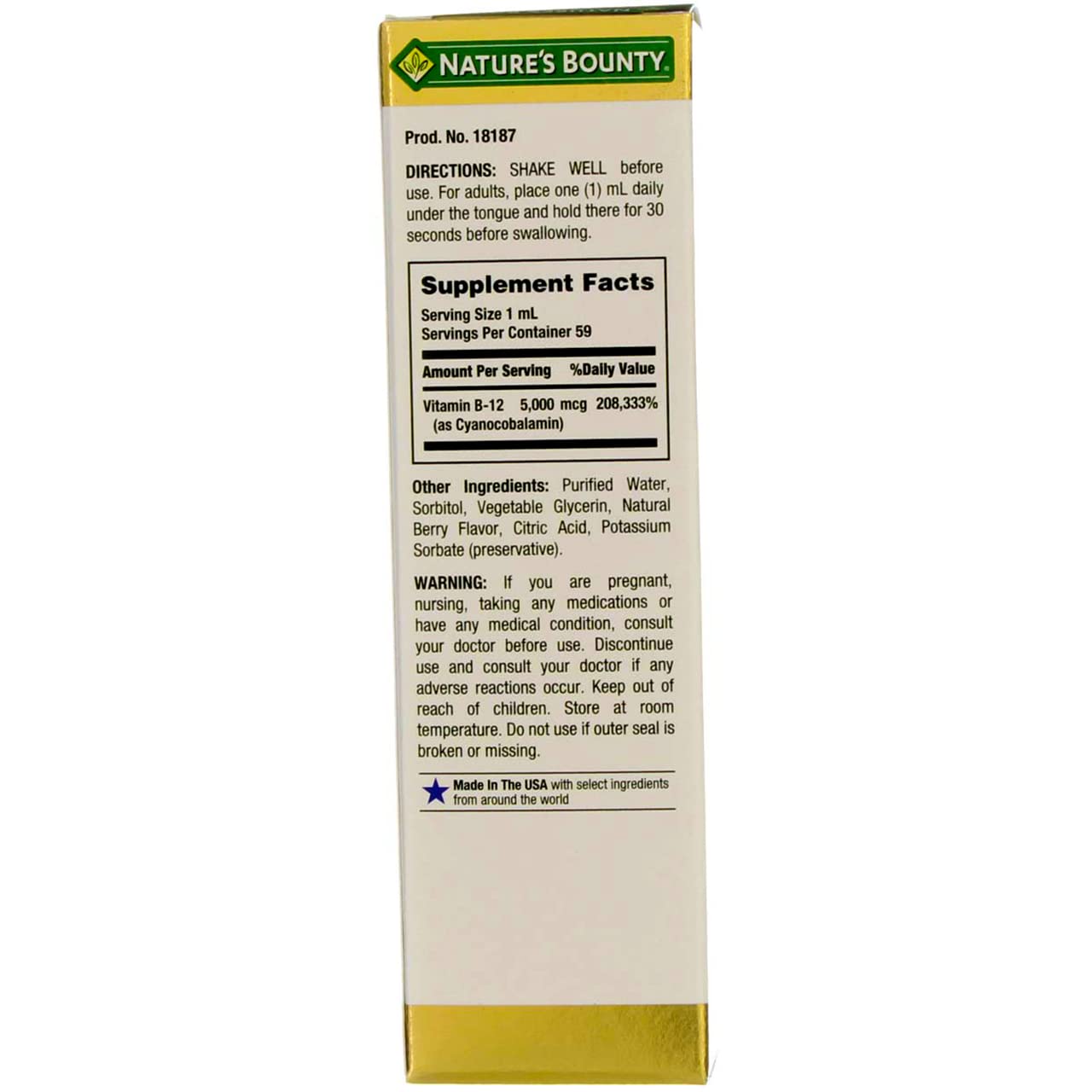 Nature's Bounty B-12 bottle label highlighting daily values