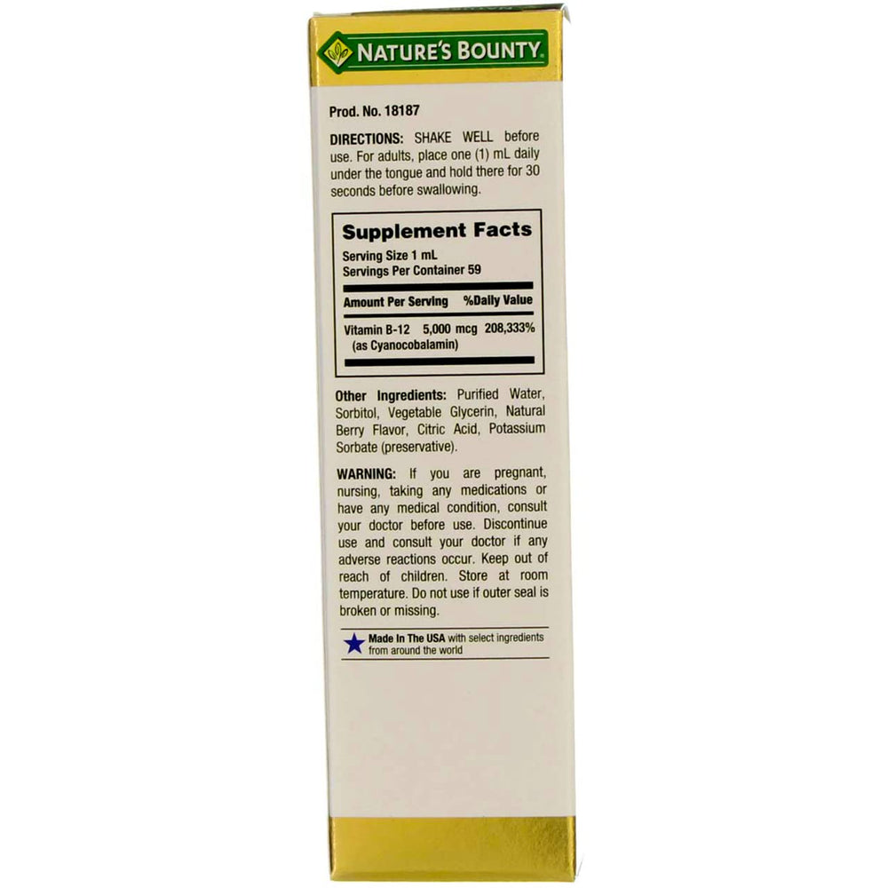 Nature's Bounty B-12 bottle label highlighting daily values