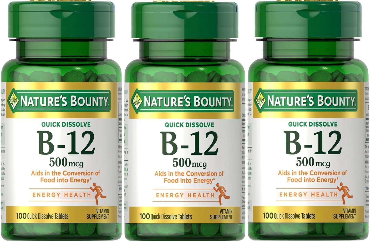 Nature's Bounty B-12 disolución rápida frente, apoyo a la vitalidad diaria