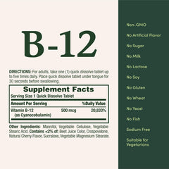 Nature's Bounty B-12 disolución rápida en la mano, consumo fácil