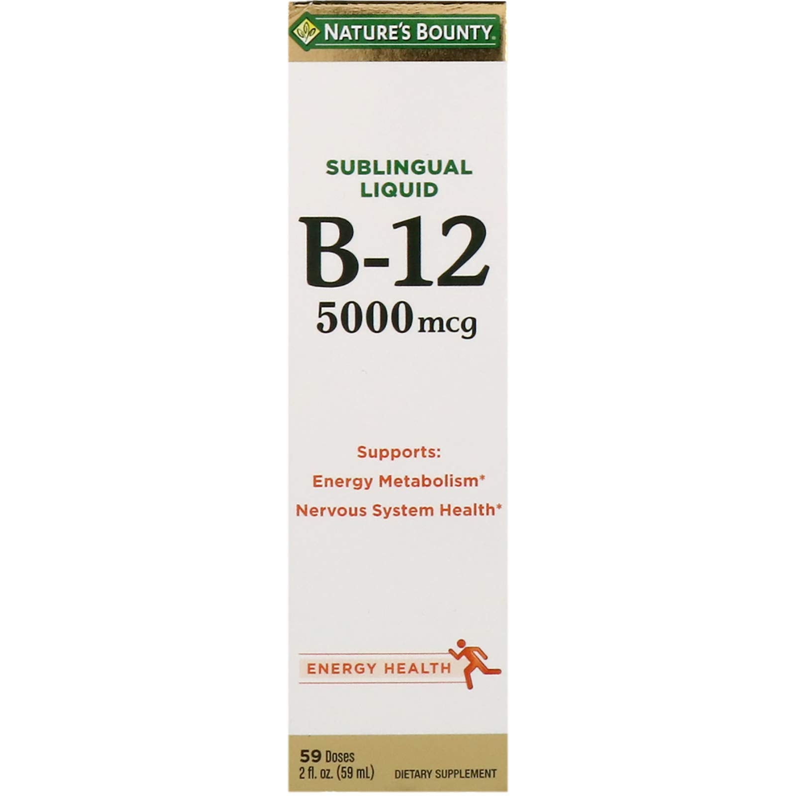 Nature's Bounty B-12 tablets bottle pour shows energy support on the go