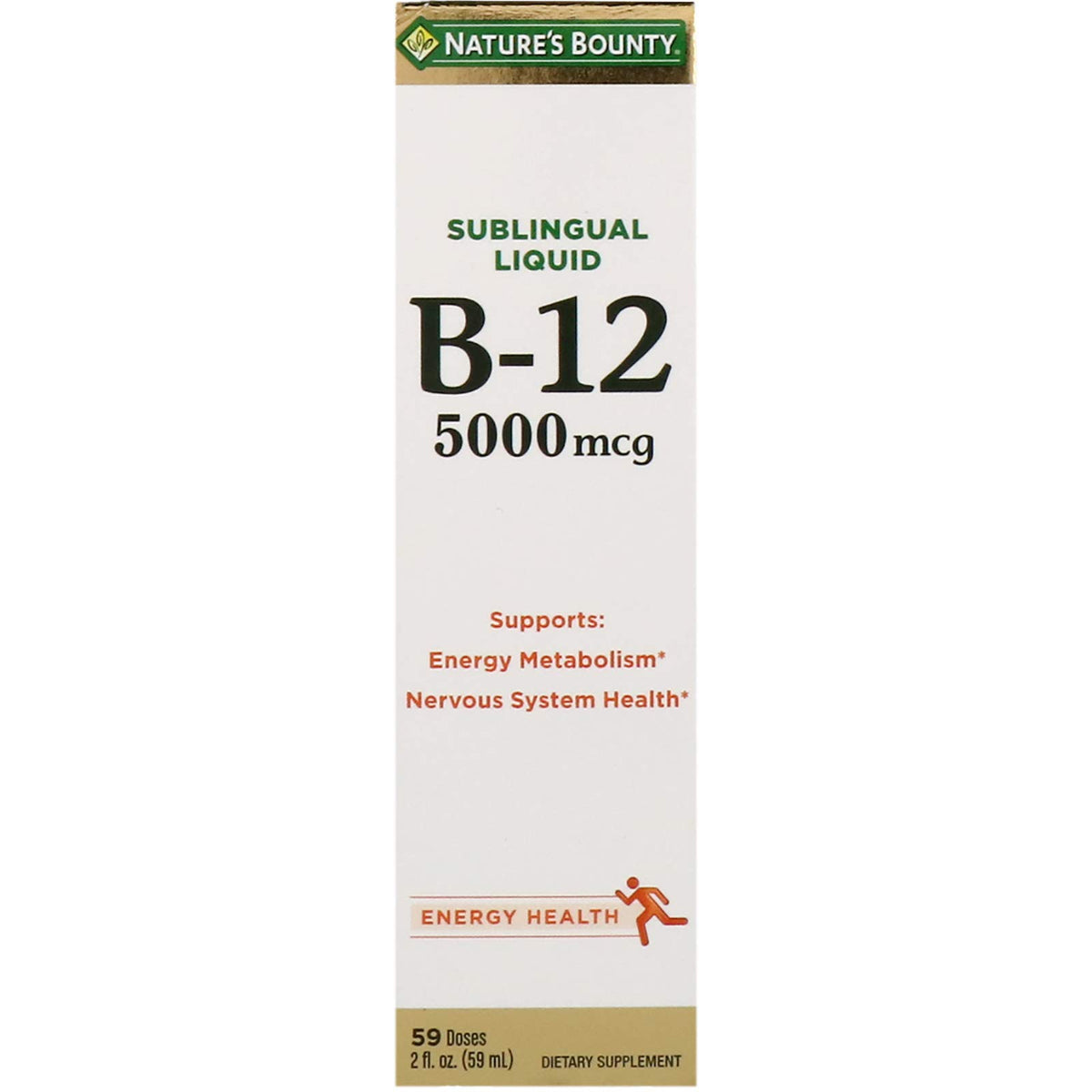 Nature's Bounty B-12 tablets bottle pour shows energy support on the go