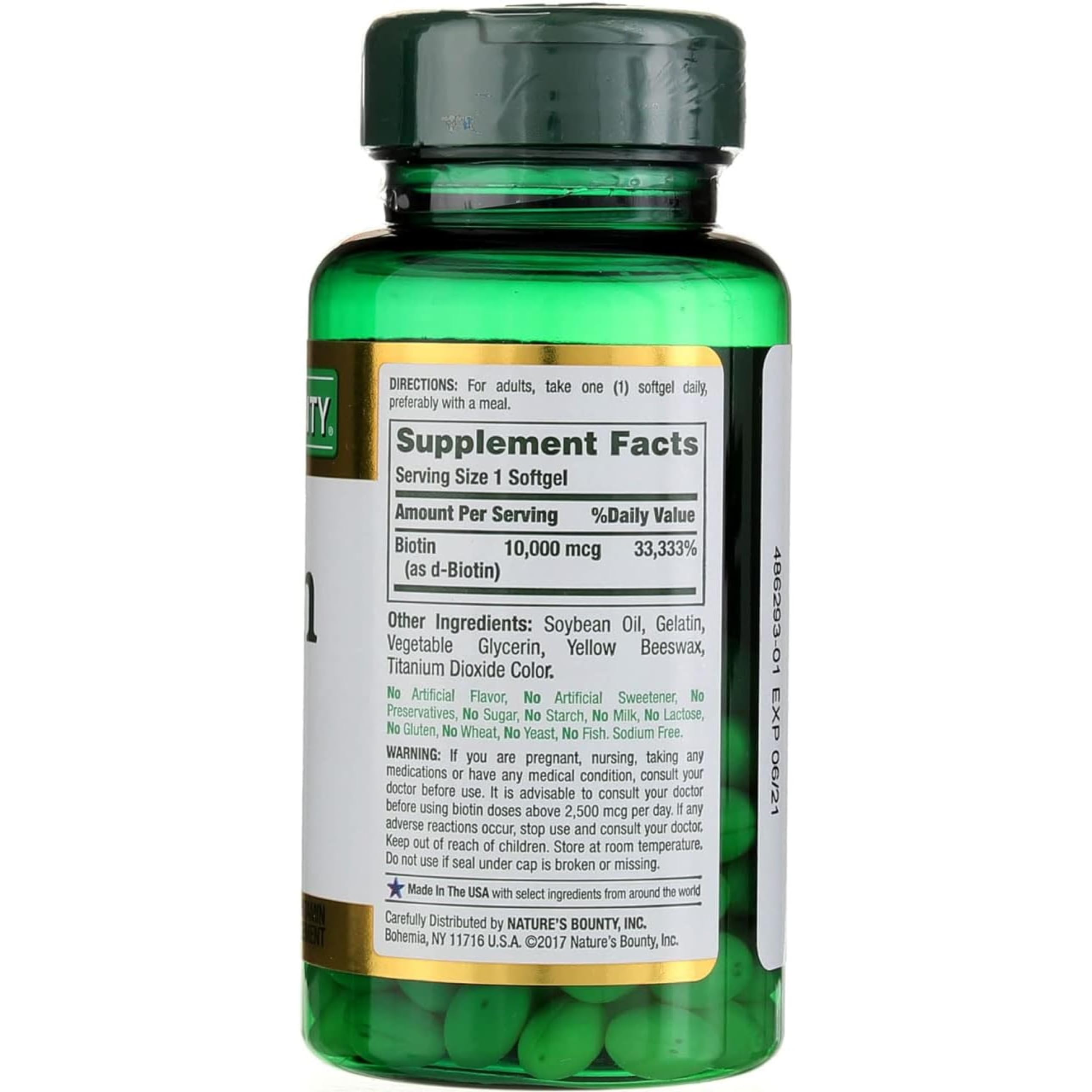 Nature's Bounty Biotin 10,000 mcg softgels capsule form in close view